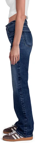 Vista 2 de Pantalones clásicos de mezclilla de tiro medio y corte recto para mujer