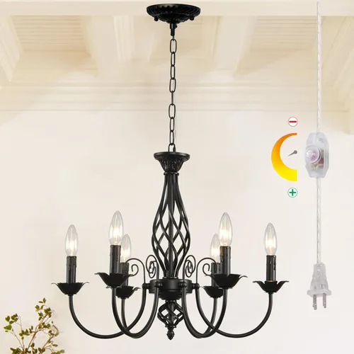 Vista 9 de HOXIYA Lámpara de araña regulable de 34.6 pulgadas con cable, 6 luces modernas de granja para comedor, lámpara colgante de techo rústica retro