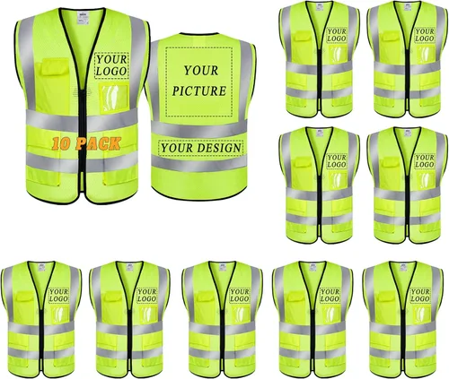 Vista 32 de BeautyWill Chaleco de seguridad con logotipo personalizado, Hi Vis Clase 2, chaleco reflectante de construcción unisex con 5 bolsillos