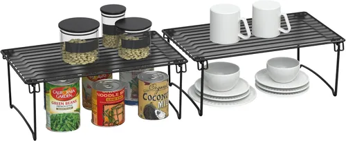 Vista 2 de Deco Brothers Organizador de Estante de Gabinete Apilable, Paquete de 2, Negro