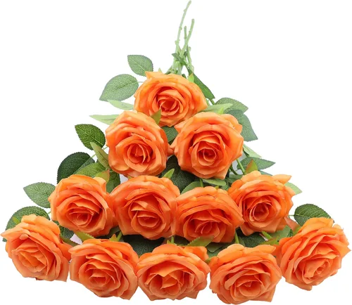 Vista 40 de LVEFIT 12 rosas artificiales de seda con tallo largo para bodas, despedidas de soltera, fiestas, decoración del hogar Blush