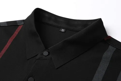 Vista 4 de Camisa polo casual a rayas de manga larga con cuello para hombre