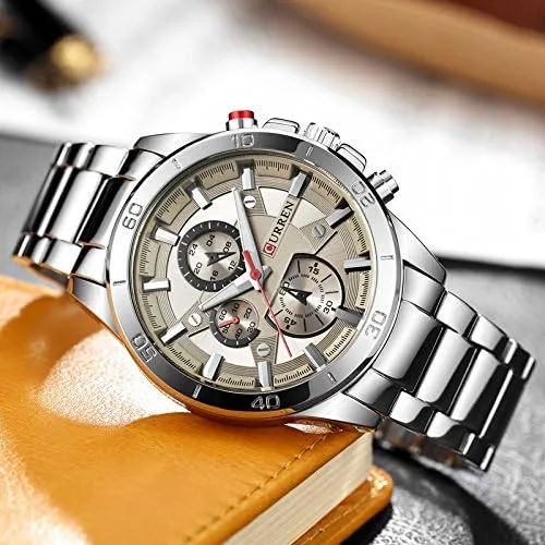 Vista 3 de CURREN Reloj de pulsera 8275 para hombre reloj de cuarzo de lujo moda casual gris plateado Reloj de cuarzo