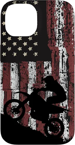 Vista 4 de Motocross Dirt Track Racing - Carcasa para iPhone 17, diseño de bandera de EE. UU., estilo vintage