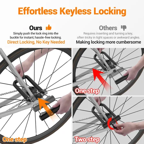 Vista 2 de Sportneer Cerradura de bicicleta: Bloqueo en U de bicicleta antirrobo de 0.709 in – Cerraduras en U de bicicleta con grillete con 3 llaves y soporte