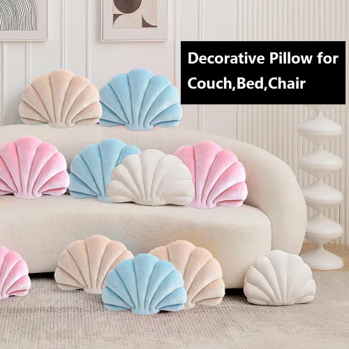 Vista 6 de XIAIJIA Seashell - Almohada decorativa con forma de concha marina, almohada de lanzar con forma de concha, almohada de playa con inserto 3D