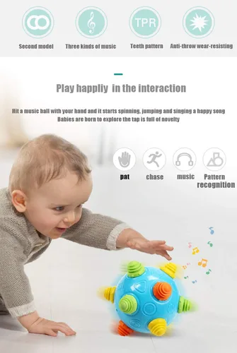 Vista 2 de Pelota de baile con música para niños pequeños - Moverse, gatear, rebotar, aprendizaje sensorial para niños y bebés, regalo divertido tanto