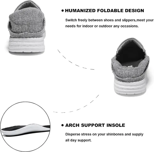 Vista 2 de JXRUXZO Men's Slip on Cloth Shoes Plantar Fasciitis Canvas Loafer Shoes with Arch Support Insole,Casual Comfort Slippers Soft Outdoor Boat Shoes