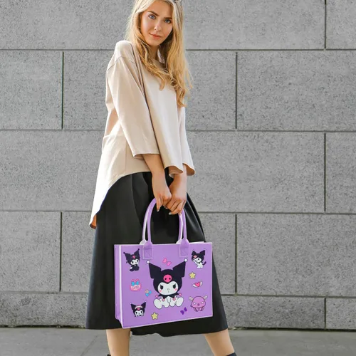 Vista 7 de Bolso de mano Kawaii blanco para perro, diseño de gatitos de dibujos animados, bolsa de fieltro reciclado, bolsa de hombro, regalos para mujeres