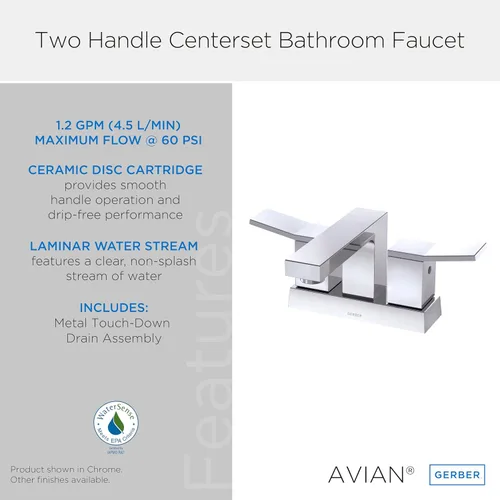 Vista 6 de Gerber Avian - Grifo de baño central de 4 pulgadas con 2 manijas con drenaje de toque de metal, bronce cepillado
