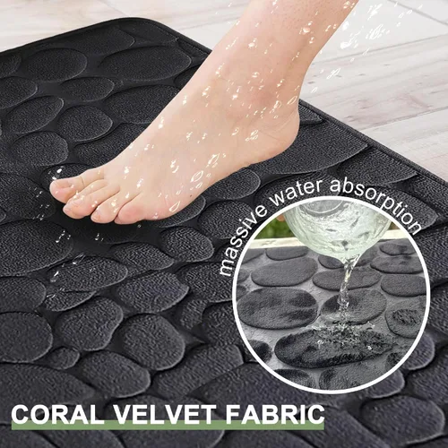 Vista 3 de Tapete de baño negro de secado rápido, 24 x 36 pulgadas, antideslizante, de espuma viscoelástica, lavable a máquina