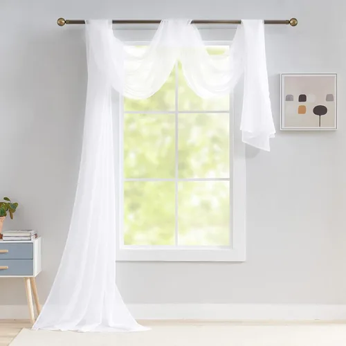 Vista 13 de Luvyohmee Cenefas de bufanda negras para ventanas, cenefa transparente de 144 pulgadas, cenefas transparentes para ventanas, tela para drapear