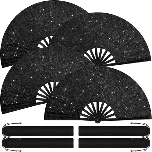 Vista 12 de Blulu 4 abanicos de mano plegables grandes de 13 pulgadas, abanicos gigantes que aplauden para rave, plegables para decoración de fiestas de baile
