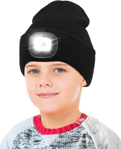 Vista 20 de Gorro LED para Niños, Unisex Gorro con Linterna Frontal Recargable de Invierno con Luz Nocturna, Regalos para Niños y Niñas Naranja