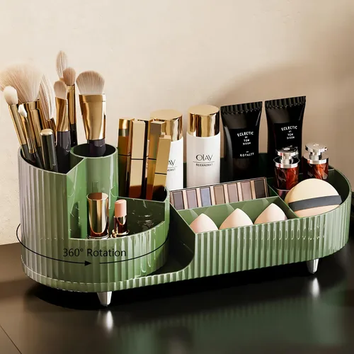 Vista 9 de COMFYROOM Organizador de maquillaje para tocador con soporte para brochas, organizador de maquillaje cosmético de 3 capas, organizador de maquillaje