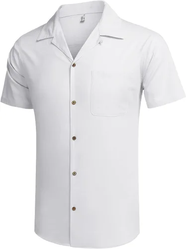 Vista 3 de COOFANDY - Camisas hawaianas de algodón y lino florales tropicales con botones para hombre