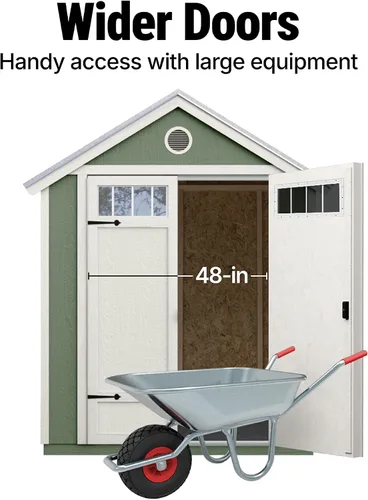 Vista 6 de Handy Home Products Cobertizo de jardín de 6 x 8 pulgadas, cobertizo de almacenamiento de madera con techo de metal, no incluye kit de suelo ni