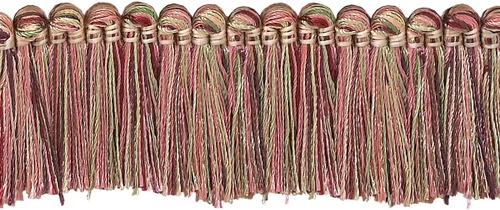 Vista 2 de DÉCOPRO Colección Imperial de 1 1/2" (3.5cm) Borde de flecos # 0150IB, rosa de verano #3549 (rosa claro, marfil blanco, verde azul) paquete de 5