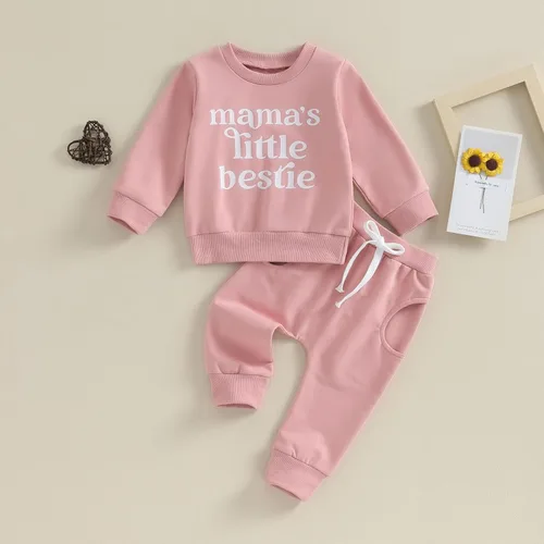 Vista 2 de Conjunto de ropa de bebé para niña, para hermana pequeña, color liso, suéter para otoño e invierno