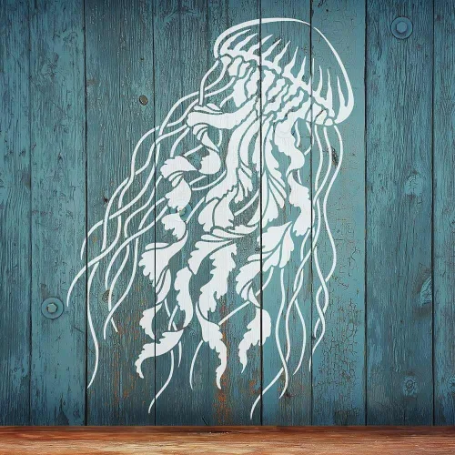 Vista 2 de Plantilla de pared de medusas grandes – Plantillas grandes para pintar paredes – Prueba plantillas en lugar de papel tapiz – Plantillas modernas