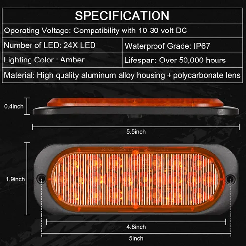 Vista 6 de LINKITOM - Luces ovaladas de aluminio ultra delgadas para remolque, ámbar
