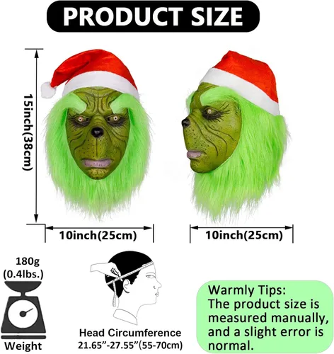 Vista 7 de Halford Green Monster Mask Christmas Cute Costumes Mask Latex Role Play Mask Xmas Funny Full Face Mask for Party Props