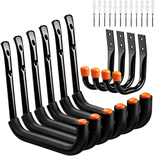 Vista 12 de HORUSDY 6-Pack Heavy Duty Metal Wall Hooks, Large Garage Storage & Organization Hooks for Tools, Extension Cords, Ladders, and Bags, Wall Mount J