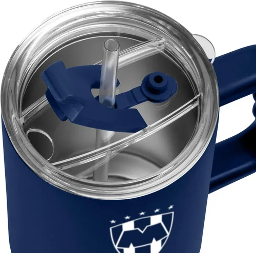 Vista 4 de Logo Brands Liga MX CF Monterrey - Vaso con mango de acero inoxidable de 40 onzas, doble pared, aislado al vacío, acabado con recubrimiento