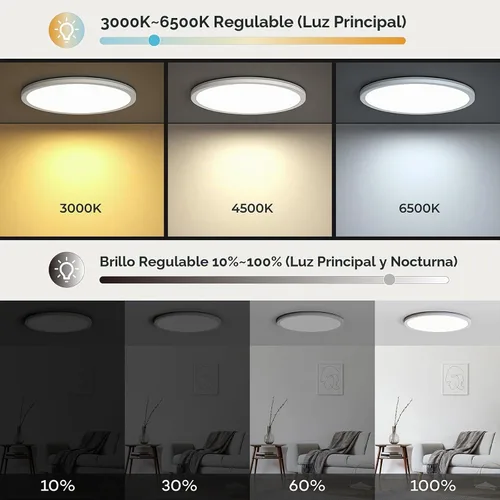 Vista 3 de Matane Paquete de 2 lámparas LED de techo de 12 pulgadas con control remoto, luz nocturna cálida de 2000 K, ajustable de 3000 K-6500 K, luces