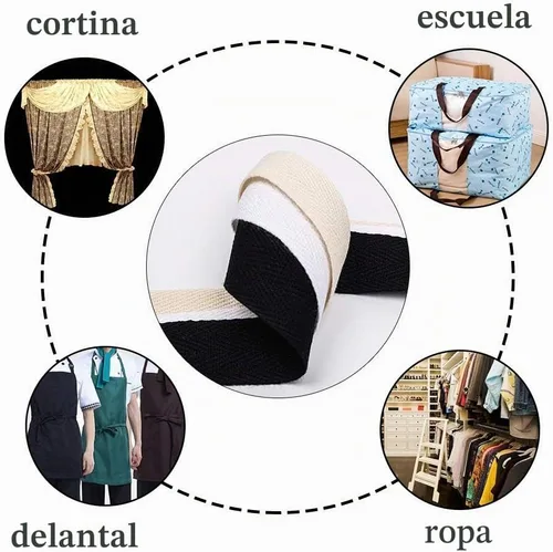 Vista 7 de Cinta de sarga de algodón natural de 50 yardas, 1 pulgada de ancho, rollo de cinta bies con patrón de espiga para coser delantales, manualidades