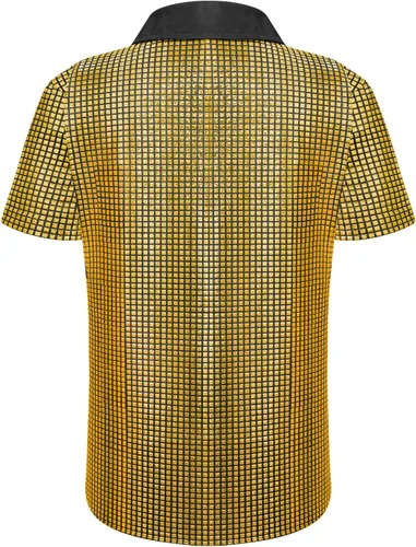 Vista 2 de WULFUL Camisa de discoteca para niños y niños, camisas con botones y lentejuelas, disfraz de fiesta de los años 70