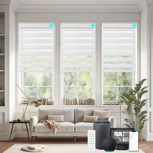 Vista 26 de Changshade - Persianas enrollables sin cordones de cebra de tamaño personalizado para ventana, cortinas enrollables de doble capa con filtro de luz