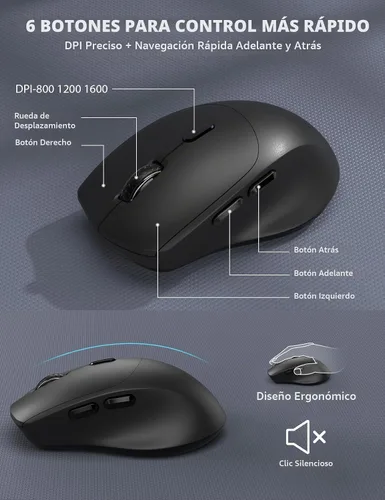 Vista 6 de Combo de teclado y mouse inalámbrico - Teclado ergonómico de tamaño completo con reposabrazos, soporte para teléfono, modo de suspensión, combo