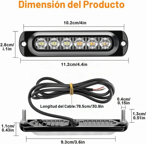 Vista 2 de EEEKit 10 luces LED estroboscópicas de emergencia, 6 LED ámbar blanco estroboscópico luces intermitentes de emergencia de montaje en superficie