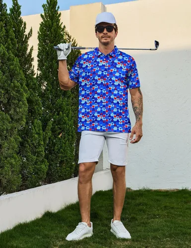 Vista 6 de Camisas polo divertidas para hombre de los años 80, camisas de golf de secado rápido que absorben la humedad, divertidas camisas polo de golf
