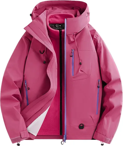 Vista 11 de Abrigos de otoño e invierno 3 en 1 con capucha, chaqueta de esquí de nieve 2026, impermeable, resistente al viento, forro polar, para mujeres y Negro