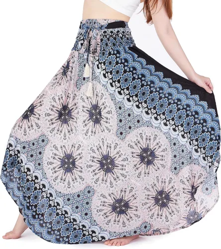 Vista 13 de Lannaclothesdesign - Falda larga para mujer de estilo bohemio, gitano, hippie, ropa de falda boho Rosa doble negra