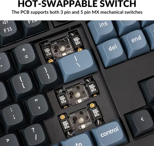 Vista 2 de Keychron V3 - Pomo de teclado mecánico personalizado con cable TKL QMKVIA macro programable con teclado intercambiable en caliente K Pro Blue Switch