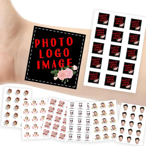 Vista 9 de Tatuajes temporales personalizados con foto y nombre, logotipo personalizado para adultos, niños, mujeres, hombres, regalo de boda, cumpleaños