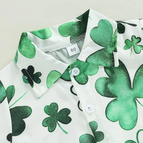 Vista 3 de Conjunto de 2 piezas de camiseta de manga corta con botones y pantalones cortos sólidos para bebé niño
