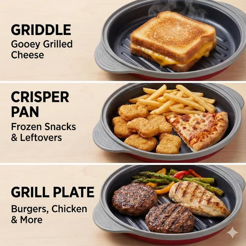 Vista 3 de MACONEE - Sartén para microondas con parrilla Parrilla, plancha y sartén para microondas con tapa para asar, dorar y crujir alimentos. Utensilios