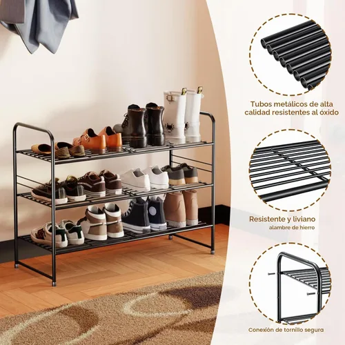 Vista 5 de Estante organizador de zapatos de acero inoxidable de metal Negro