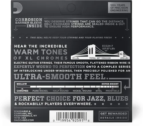 Vista 2 de D'Addario Cuerdas de Guitarra – Cuerdas de Guitarra Eléctrica XL Chromes – Entorchado Plano – Pulidas para una Sensación Ultra Suave y Tono Cálido