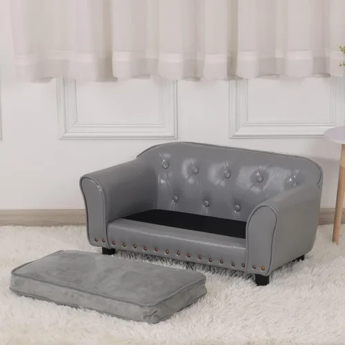 Vista 7 de Sofá para perros, cama para cachorros, sofá para gatos, sofá para mascotas, silla para perros, cama pequeña para mascotas, con clavos de cobre y Gris