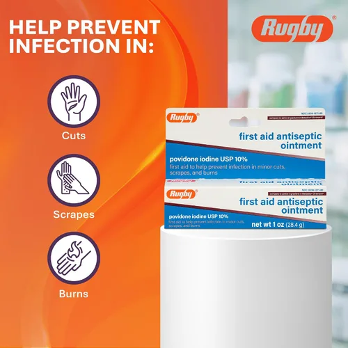 Vista 4 de Pomada antiséptica de primeros auxilios de rugby, povidona yodo USP solución tópica al 10%, ayuda a prevenir infecciones en cortes menores, rasguños