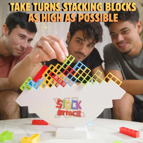 Vista 2 de Stack Attack XL Tower Game, juegos de mesa gigantes para niños y adultos, bloque de construcción de noche de juego familiar y regalos apilables