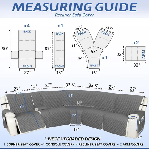 Vista 2 de Arfntevss Fundas de sofá seccional reclinable 100% impermeable, funda de sofá en forma de L para sofá seccional reclinable en forma de L, funda