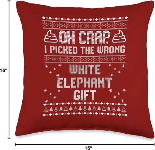 Vista 4 de Oh crap, I picked the wrong white elephant Oh Crap, Wrong White Elephant, divertida almohada fea de Navidad, 16 x 16 pulgadas, multicolor