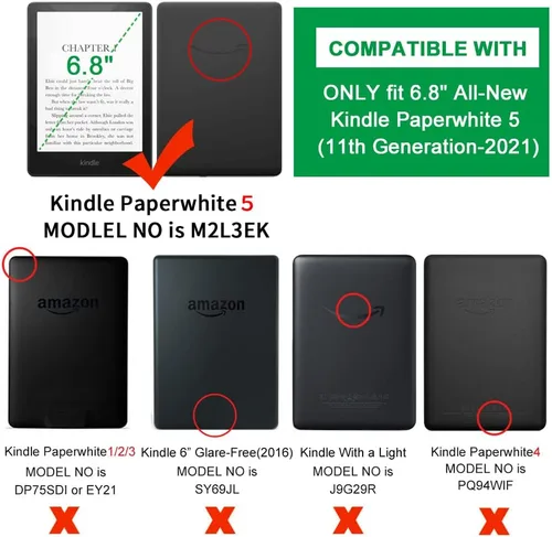 Vista 2 de Funda para Kindle Paperwhite (6.8", 11.ª generación, versión 2021) con correa de mano, funda inteligente rígida de PC con función de encendido