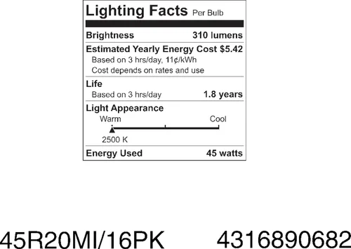 Vista 5 de GE Bombillas incandescentes de inundación, luces de inundación R20, 45 vatios, 245 lúmenes, base media, blanco suave, paquete de 6, bombillas